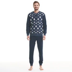 Pigiama uomo punto milano con polsini Ambro 8507 blu melange