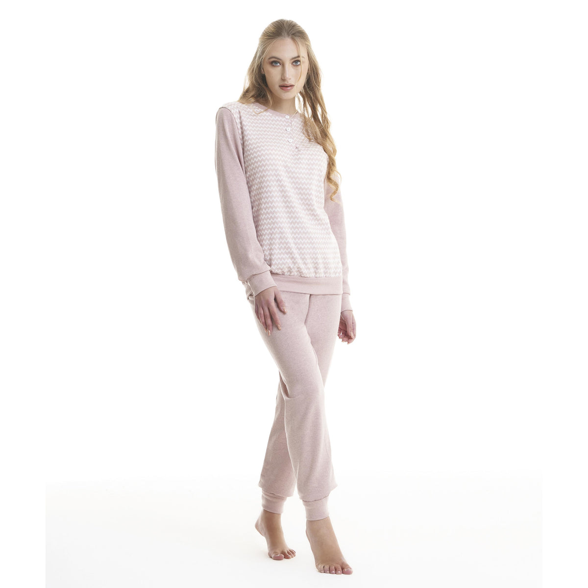 Pigiama donna Ambro cotone felpato con polsini 6504.22 rosa