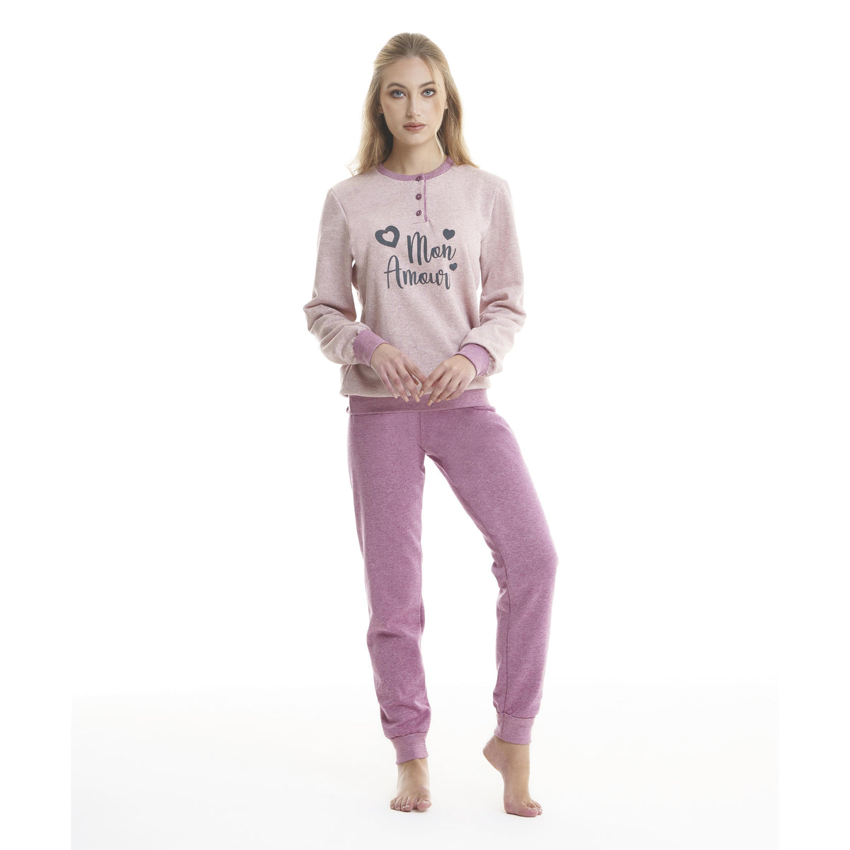 Pigiama donna Ambro cotone felpato rosa D6511.22