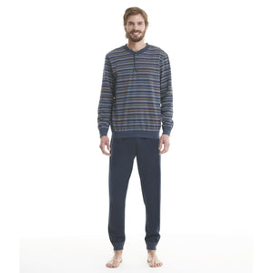 Pigiama uomo felpato a righe blu Ambro U8502.22