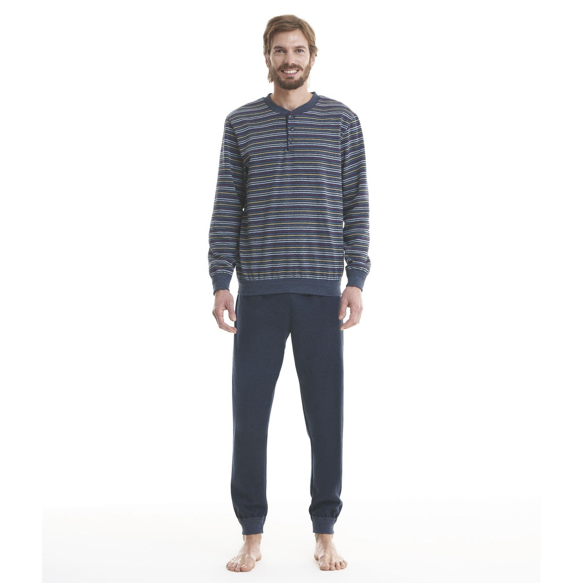 Pigiama uomo felpato a righe blu Ambro U8502.22