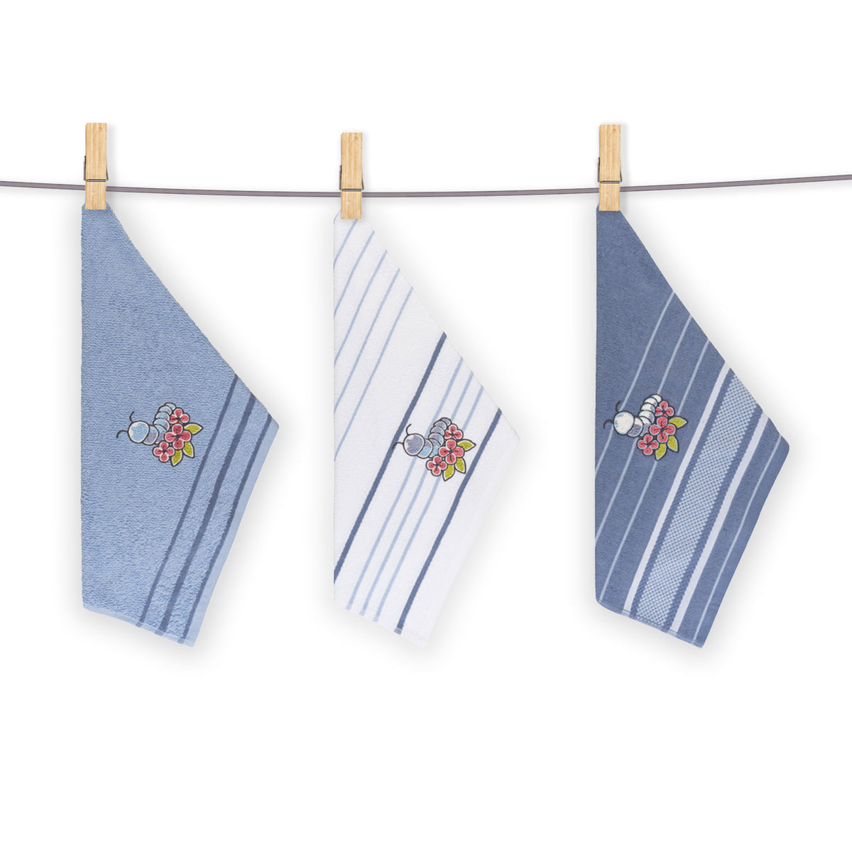 Vingi set 3 strofinacci in spugna di cotone Rossella blu