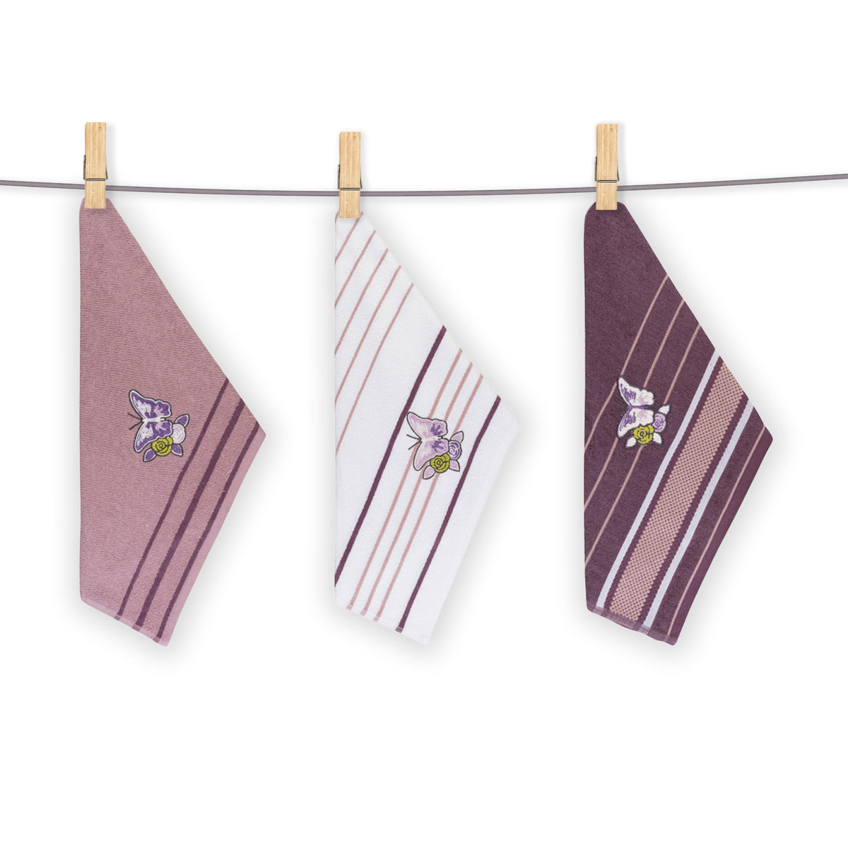Vingi set 3 strofinacci in spugna di cotone Rossella viola