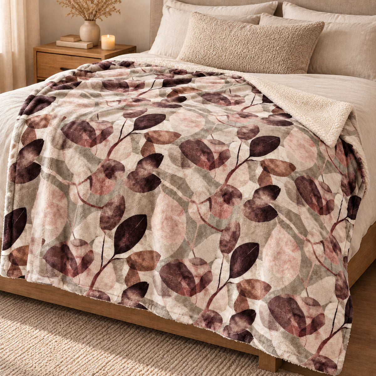 Coperta con stampa floreale e retro in sherpa Zambaiti elegant