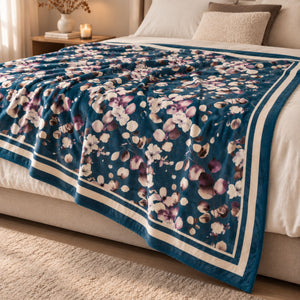 Coperta con stampa floreale e retro in sherpa Zambaiti elegant