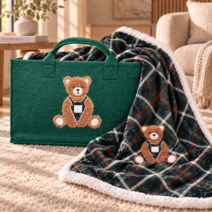 Bag + coperta tartan ciniglia e sherpa orsetto Zambaiti trousse