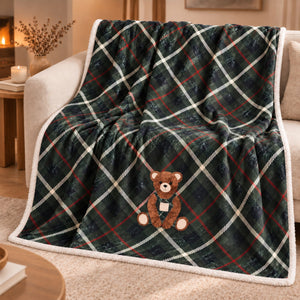 Bag + coperta tartan ciniglia e sherpa orsetto Zambaiti trousse