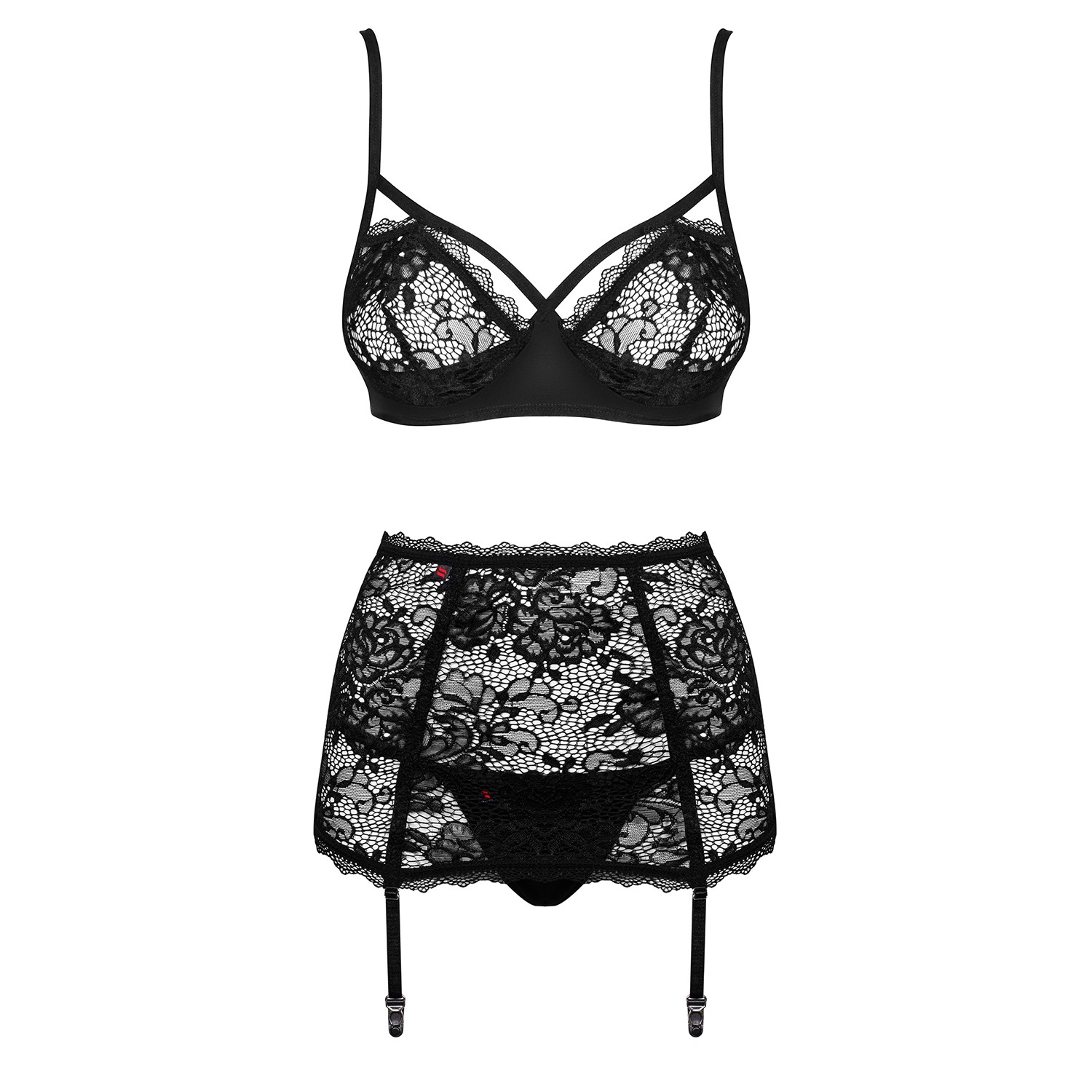 Intimo De Bernardi - Lisa Set Reggiseno, Perizoma E Reggicalze In Pizzo E Tulle Nero - Foto 7