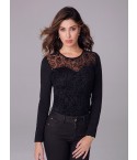 Maglia Jadea 4076 moda effetto trasparenza con ricamo nero