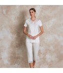 Pigiama Donna scollo a serafino con pizzo 100% cotone Lunatica 51144
