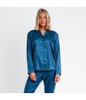 Pigiama donna chic elegante raso aperto Admas 56173 oceano