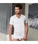 Maglia da uomo Nottingham tv6103 collo a V manica corta in cotone fronte bianco modello