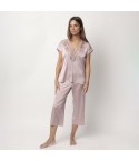 Pigiama donna raso scollo a v con pizzo crochet floreale Admas 63098