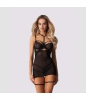 Chemise sexy trasparente con choker e laccetti coscia Obsessive Arrowel Black