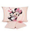 Completo letto lenzuola sopra + sotto con angoli + federa Minnie mouse bimba