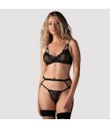 Set sexy 3 pezzi con reggiseno con ferretto, reggicalze e perizoma Obsessive Euridia