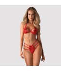 Set sensuale sexy rosso a perizoma con fiocchi e stringhe Giftella 2 pezzi