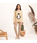Pigiama donna con tenero pinguino in caldo cotone Kissimo Bianacaluna 24D90005