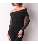 Maglia donna scollo drappeggiato in tulle e cotone Cotonella ADD18