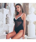 Body Donna Jadea 4191 tulle rigato e pizzo nero