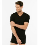 Maglia uomo mezza manica Lovable LVB scollo a V stretch L05XW nero