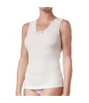 Canottiera intima spalla larga donna lana cotone con pizzo 