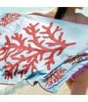 Telo mare Vingi spugna "Portofino" double face turchese e corallo con frange 100% cotone