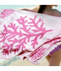 Telo mare Vingi spugna "Portofino" double face rosa e magenta con frange 100% cotone