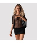 Sexy coordinato abitino a rete + perizoma Obsessive punker dress e thong nero