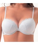 Reggiseno super push up Lormar double pizzo ad aria fronte bianco modella zoom