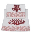 Vingi set asciugamani viso e ospite Paros bianco e corallo