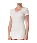 Maglia intima mezza manica donna lana cotone con pizzo 
