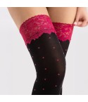 Autoreggenti con pizzo amaranto e pois Fiore Volcan 40 Denari