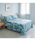 Completo Letto matrimoniale 100% cotone Made in Italy Zambaiti style Vertice blu