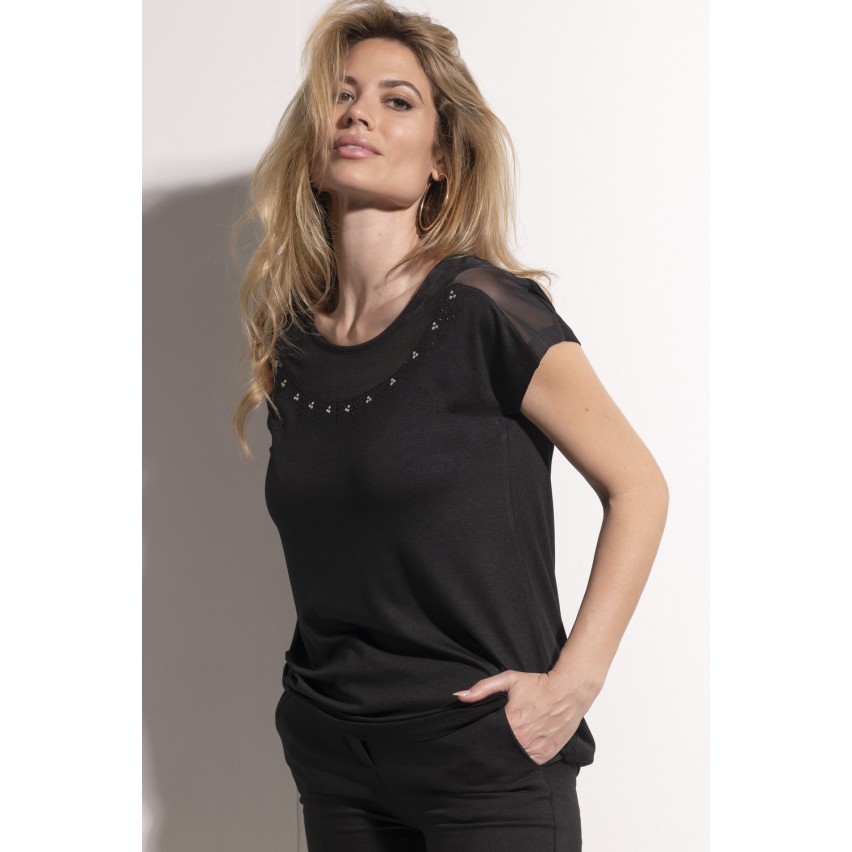 Sottogiacca donna Admas mezza manica 43488 con tulle nero