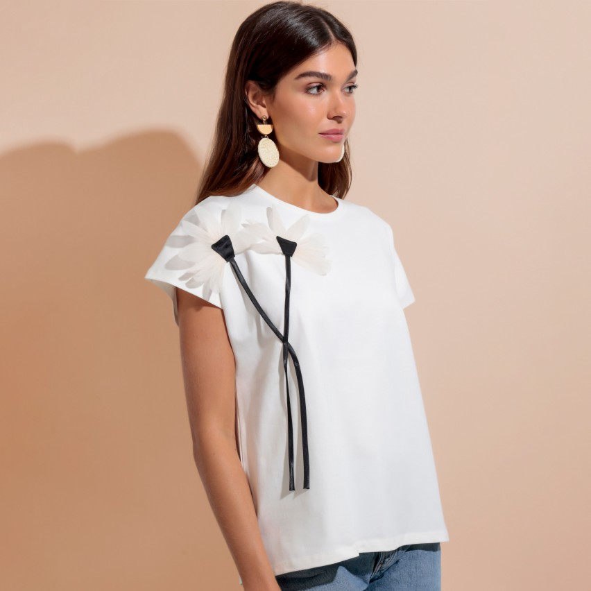 Maglia Donna con fiore 3D in cotone Admas 43643
