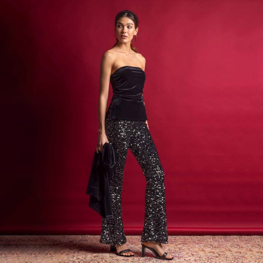 Pantalone donna a zampa con paillettes Admas 49214