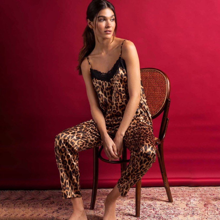 Pigiama donna in raso animalier con pizzo Admas 63658