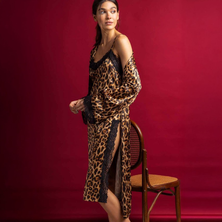 Vestaglia donna animalier con pizzo Admas 67321