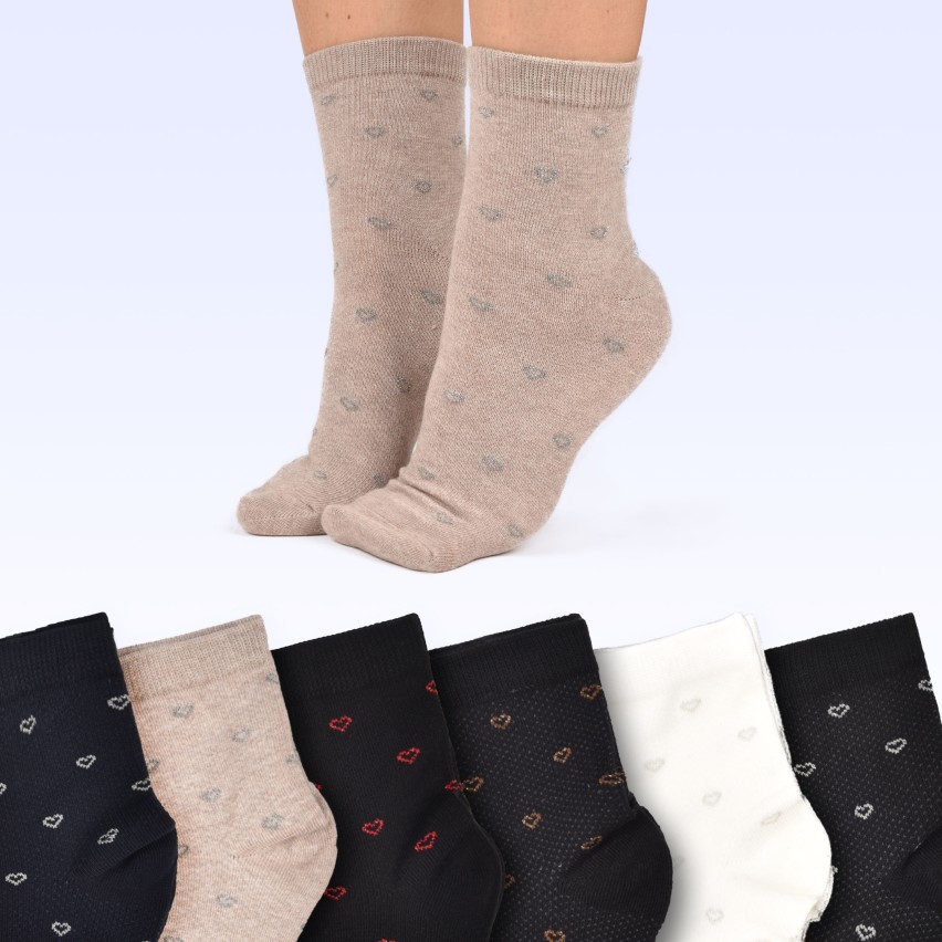 Calze corte assortite donna caldo cotone Meritex 3601 fantasia A 6 paia 