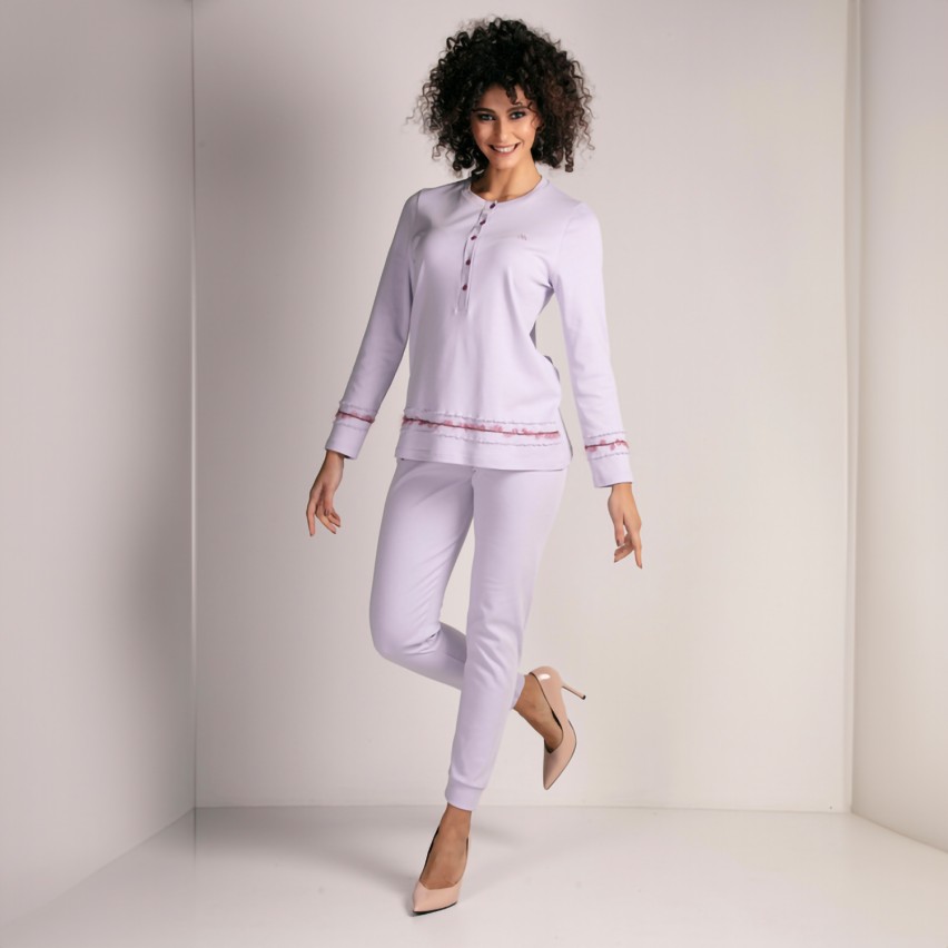 Pigiama Invernale Donna In Cotone Interlock - Comodo E Caldo, Lavabile A 40°, Ideale Per Inverno - Foto 3