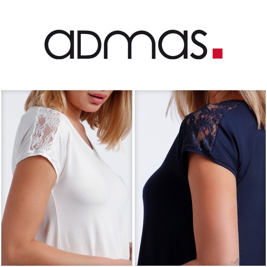 Maglia donna collo a v Admas mezza manica 43486 pizzo