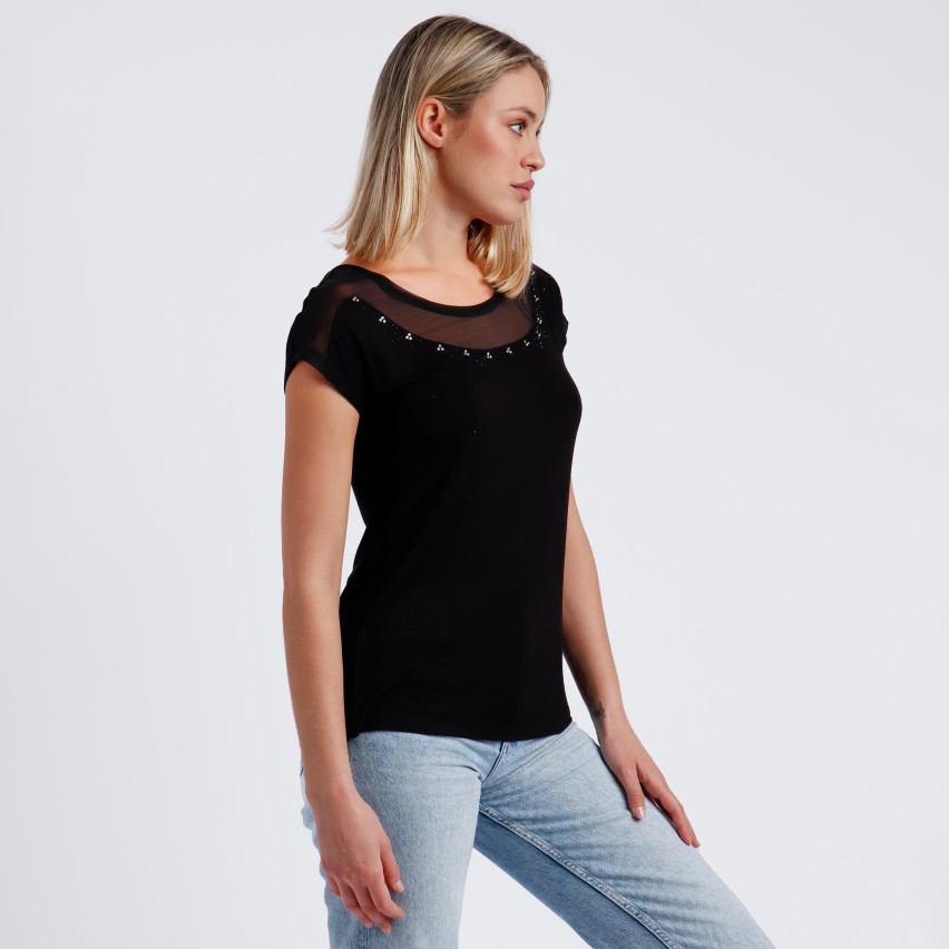 Sottogiacca donna Admas mezza manica 43488 con tulle nero