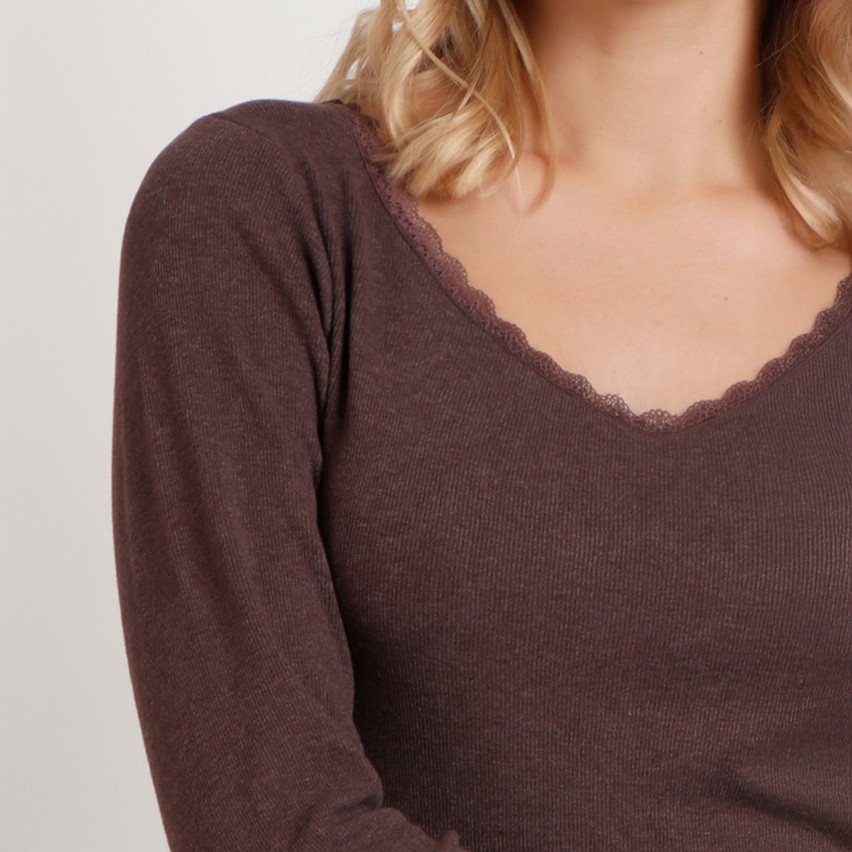 Maglia donna con scollo a V e merletto femminile Admas 43562