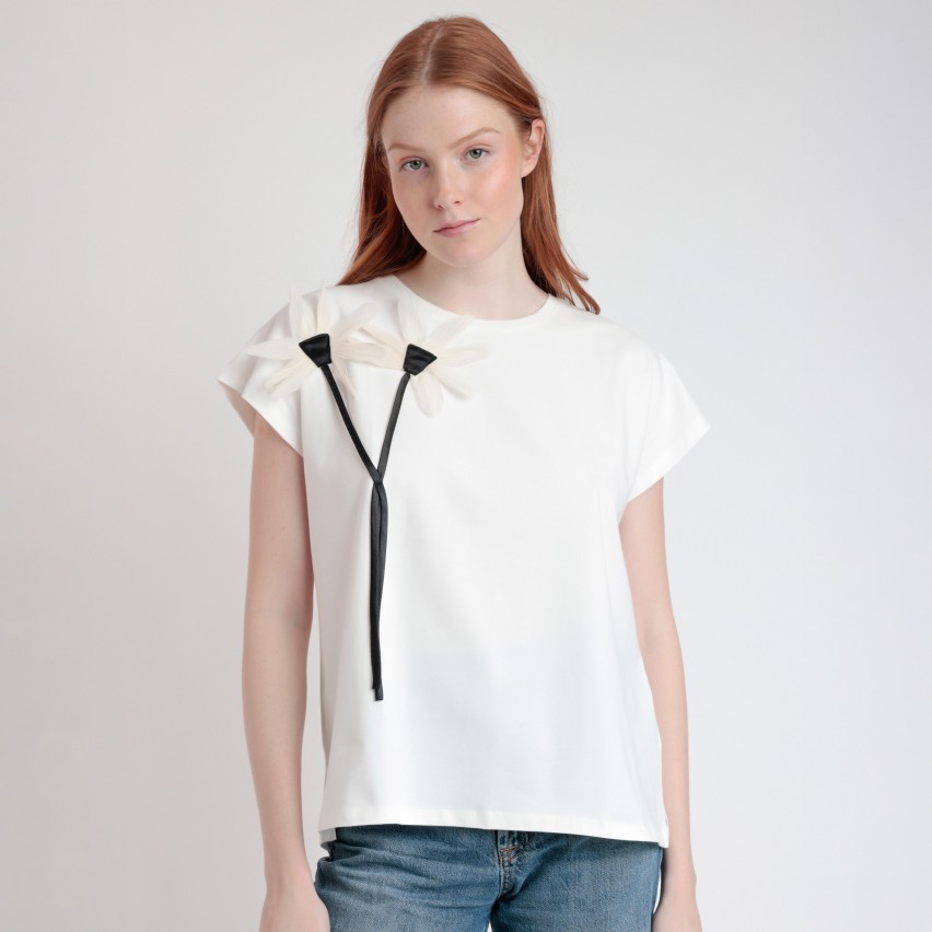 Maglia Donna con fiore 3D in cotone Admas 43643