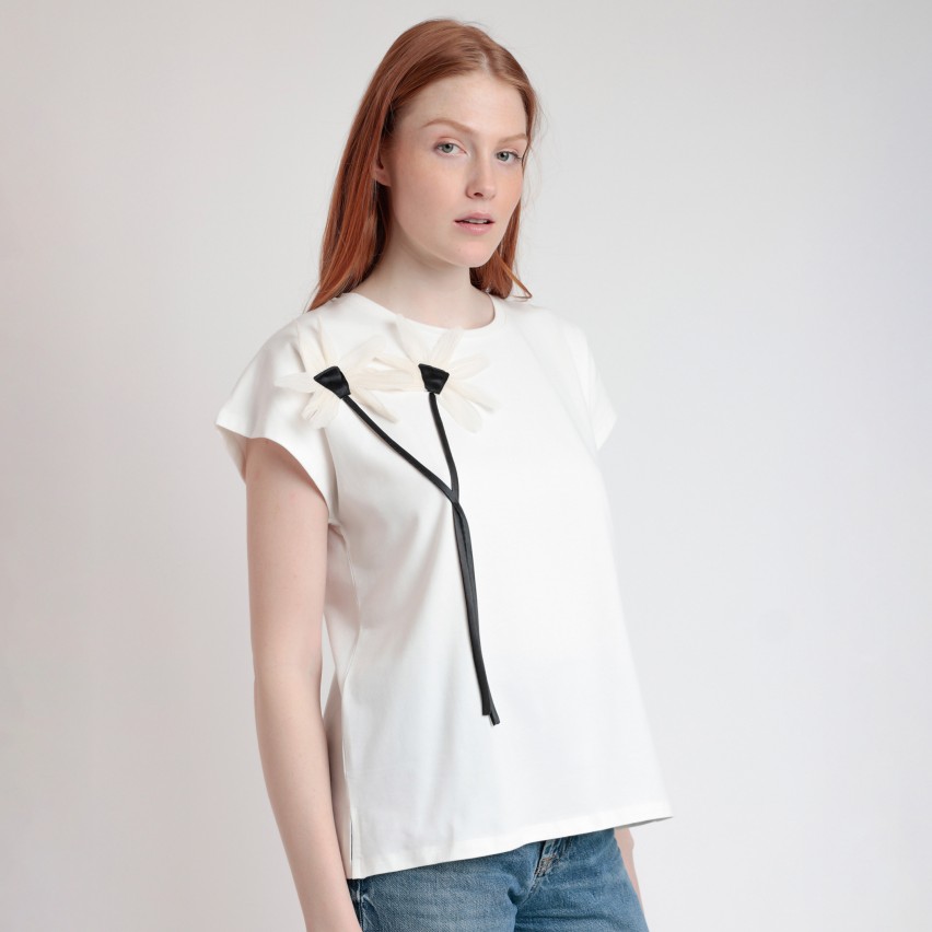 Maglia Donna con fiore 3D in cotone Admas 43643