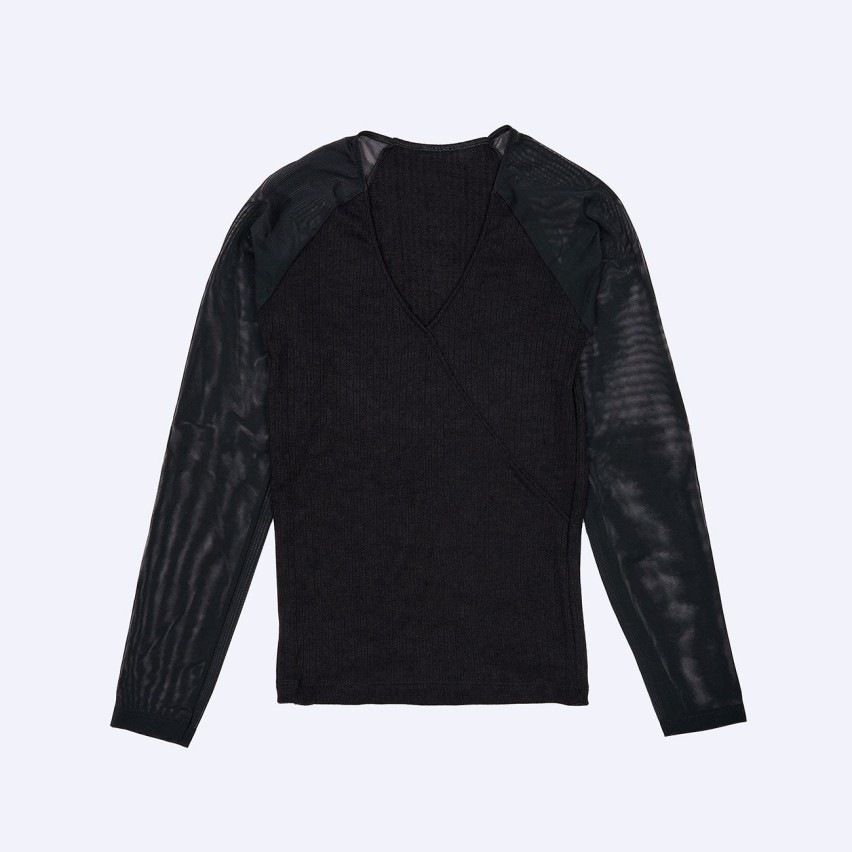 Maglia a coste con maniche in tulle semitrasparente Jadea 4655