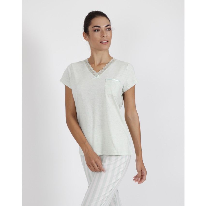 Chunpin Tuta Donna Manica Corta Con Scollo Quadrato – Tessuto Morbidissimo Verde, Taglia Large