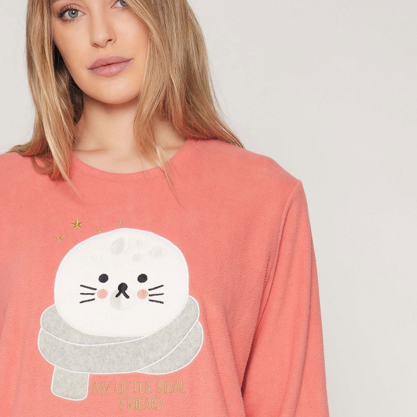 HIMI HIMIFASHION Pigiama Da Donna Caldo E Soffice, Con Ricamo A Forma Di Orsetto Fragola Girocollo In Pile Grigio Xxl 129237870