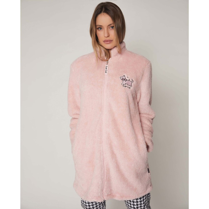 Vestaglia donna invernale in eco pelliccia articolo fiori. - Azzurro